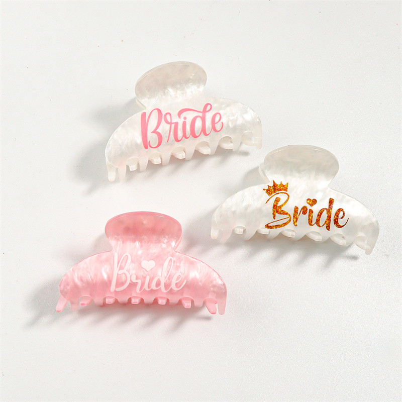 8cm de letra de ouro rosa branco Acessórios de cabelo nupcial garra de cabelo de noiva acrílica para mulheres