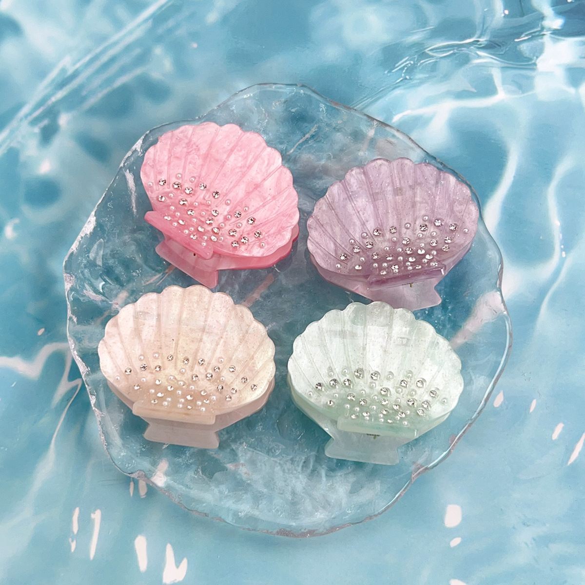 Glitter luxo cristal strass acetato branco garra de cabelo mar concha jóias pequenos grampos de cabelo acessórios para cabelo para mulher