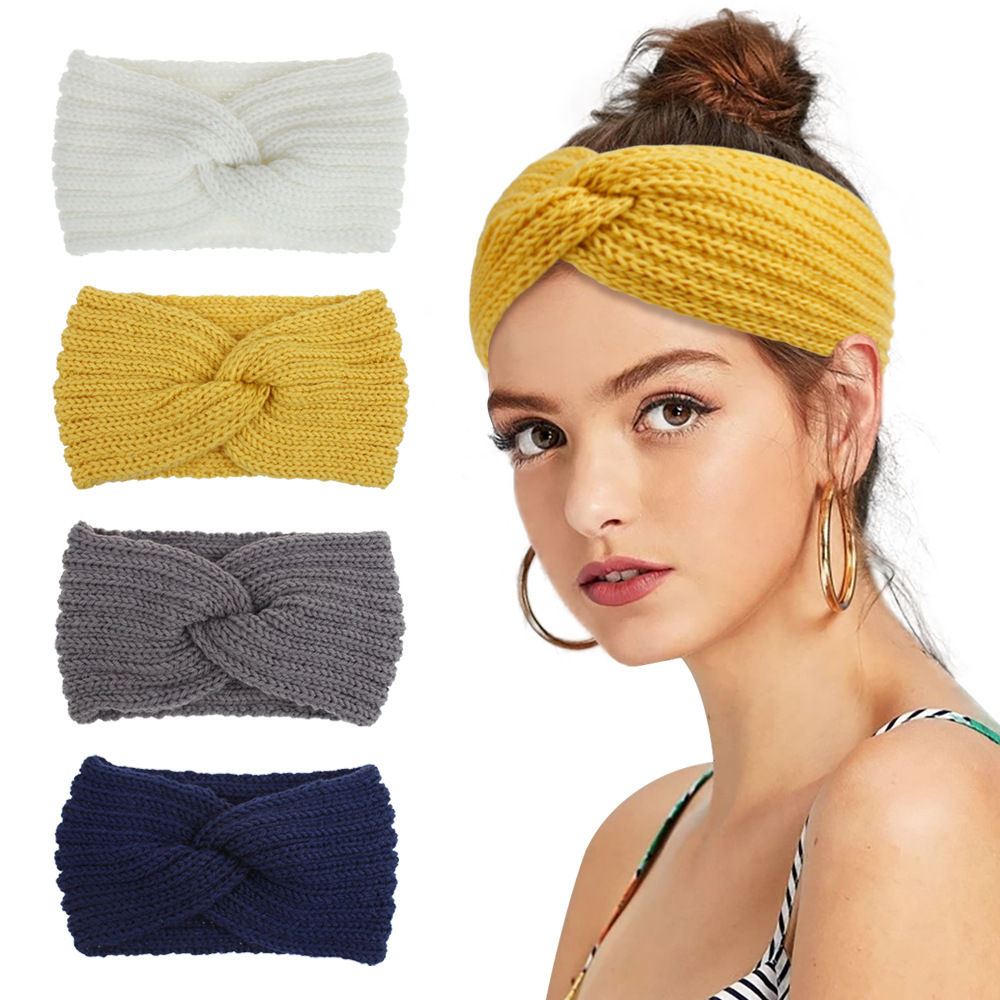 Women Girls Bandada de cabeça de malha envolve faixas de cabelo de crochê
