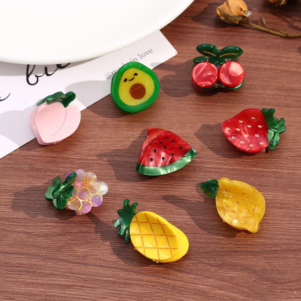 Mini grampos de cabelo de frutas de acetato, acessórios de cabelo engraçados para mulheres e meninas