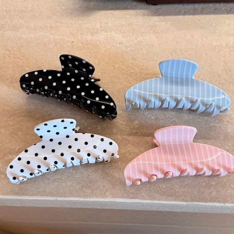 Nova moda francesa retrô ecológico logotipo personalizado listra doce bolinhas acetato clipes de garra de cabelo para meninas acessórios de cabelo